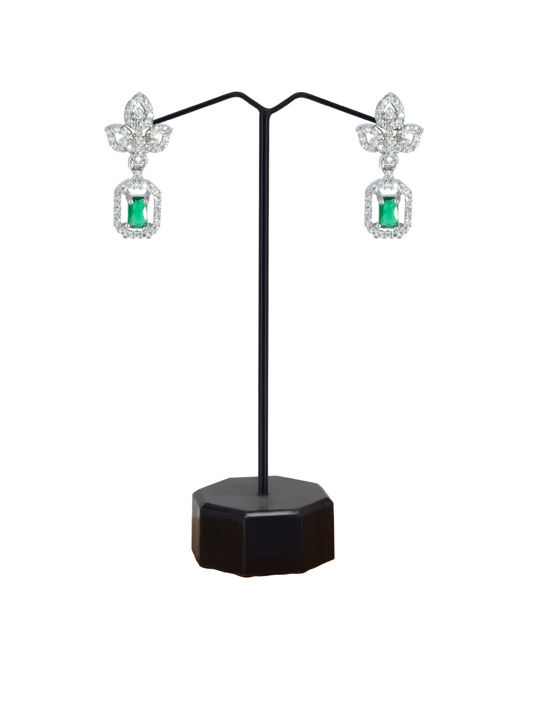 Silver Plated Green Leaf Drop Earrings For Women
