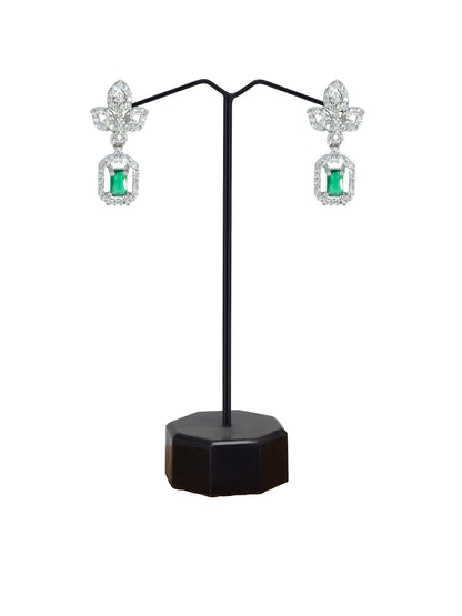 Silver Plated Green Leaf Drop Earrings For Women