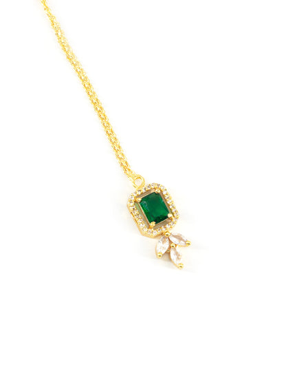 Gold Plated Green American Diamond Maang Tikka for Women