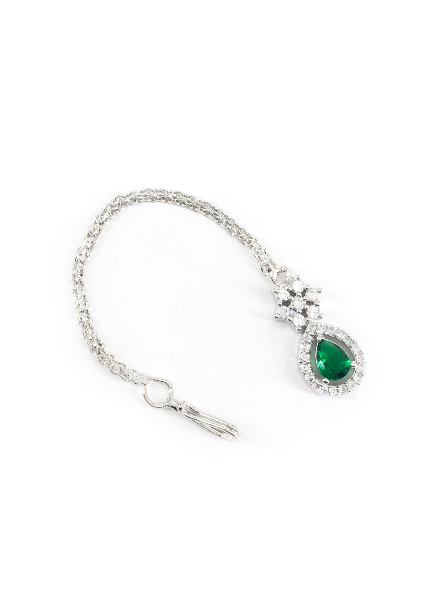 Rhodium Plated Green AD Maang Tikka for Women