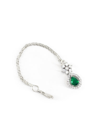 Rhodium Plated Green AD Maang Tikka for Women