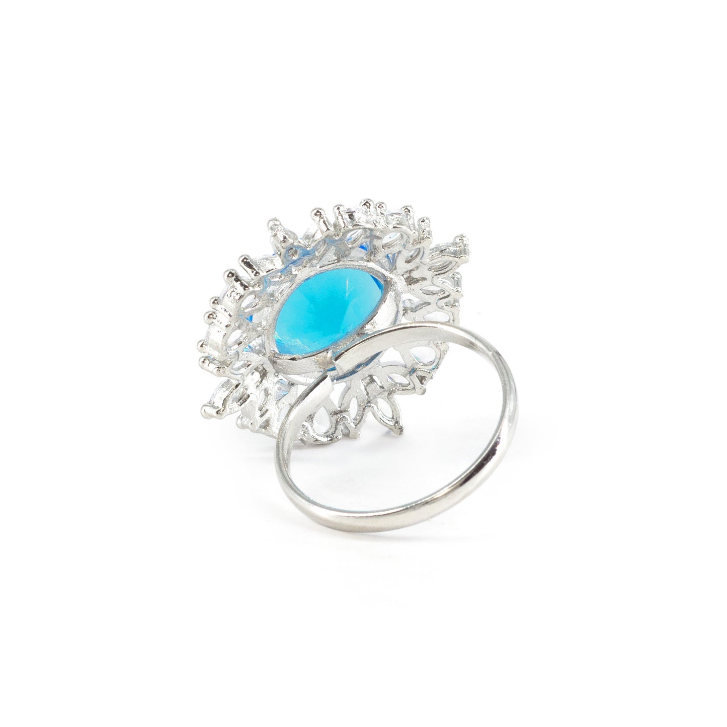 Silver Plated Aqua Blue AD Finger Ring for Women