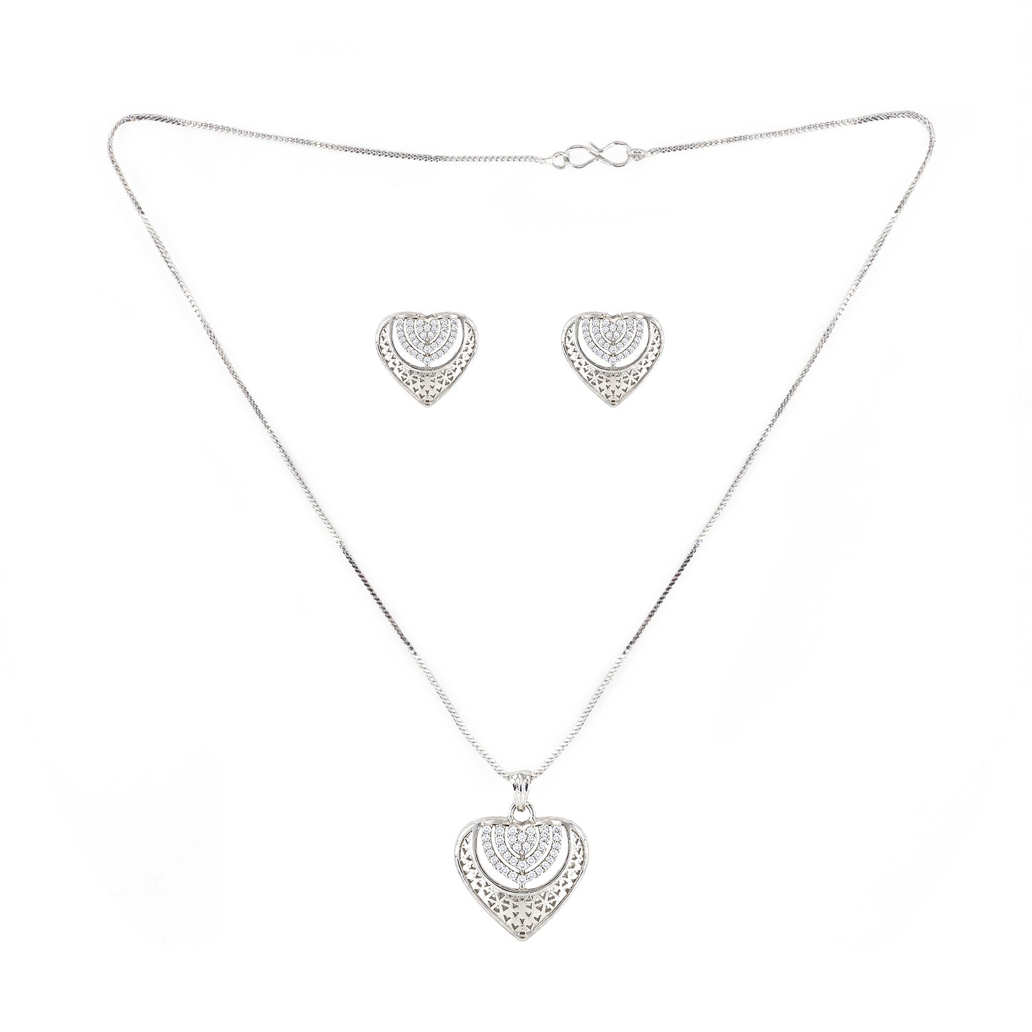 Silver Plated AD Heart Pendant Set for Women