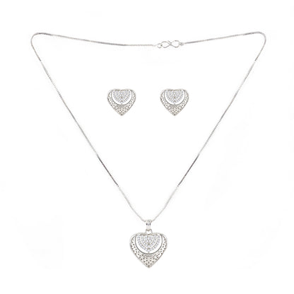 Silver Plated AD Heart Pendant Set for Women