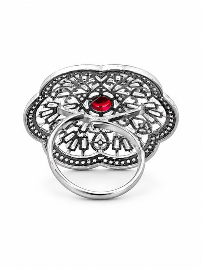 Silver Plated Red AD Finger Ring for Women