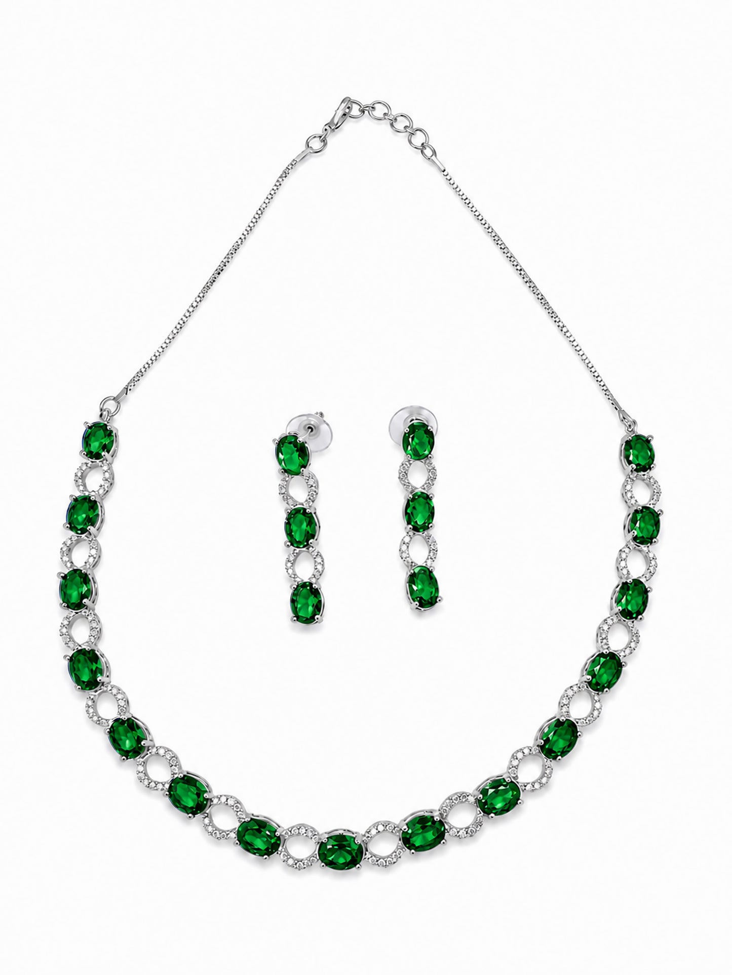 Silver Plated Green AD Choker Set for Women