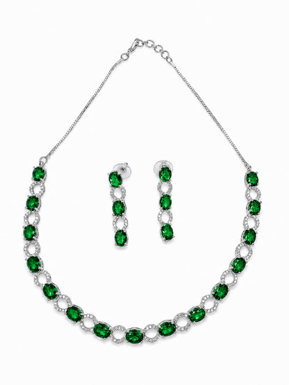 Silver Plated Green AD Choker Set for Women