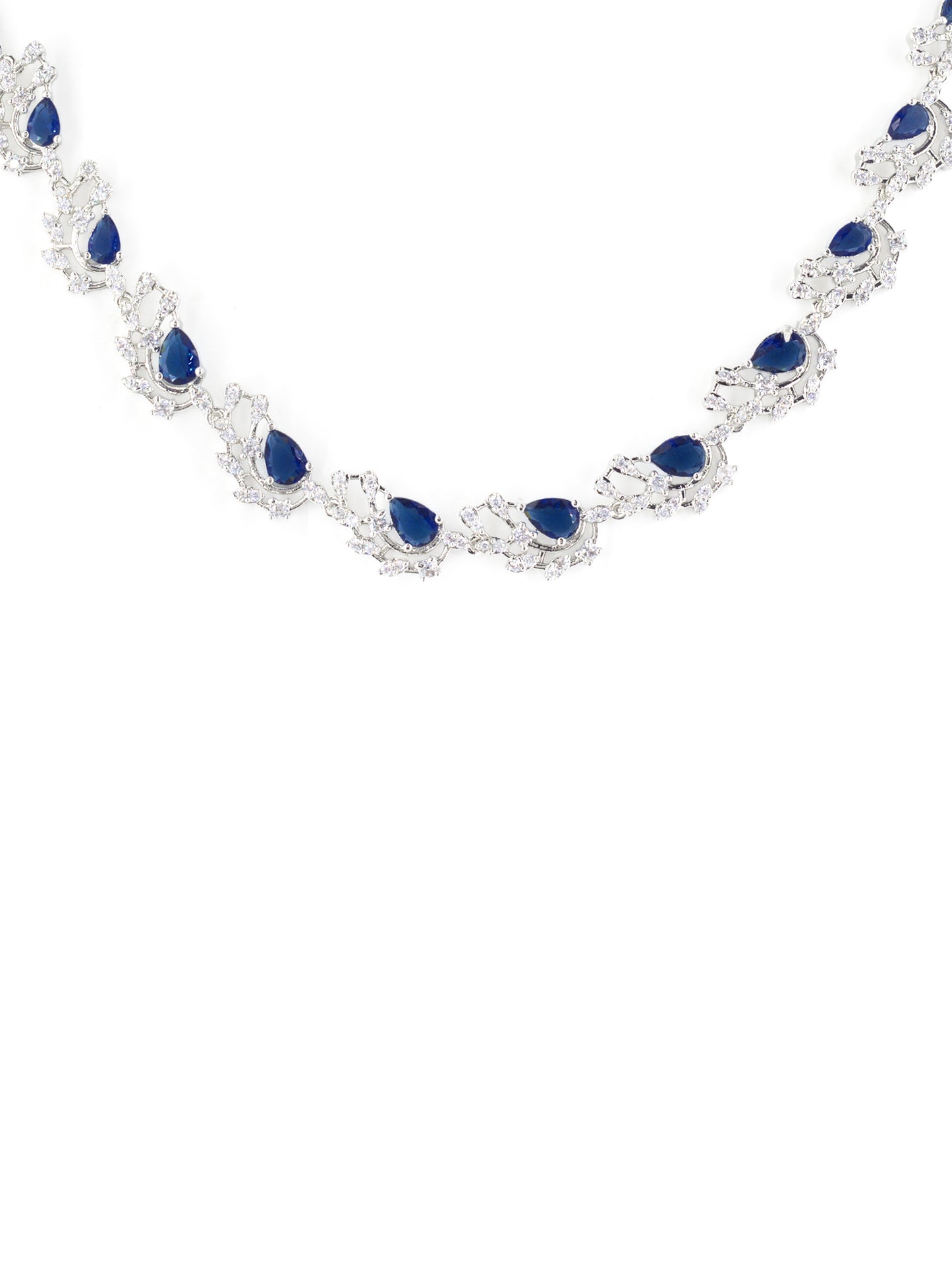 Silver Plated Blue American Diamond Designer Choker Set for Women