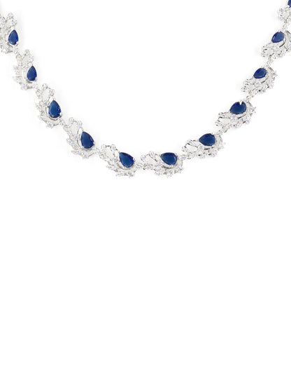 Silver Plated Blue American Diamond Designer Choker Set for Women