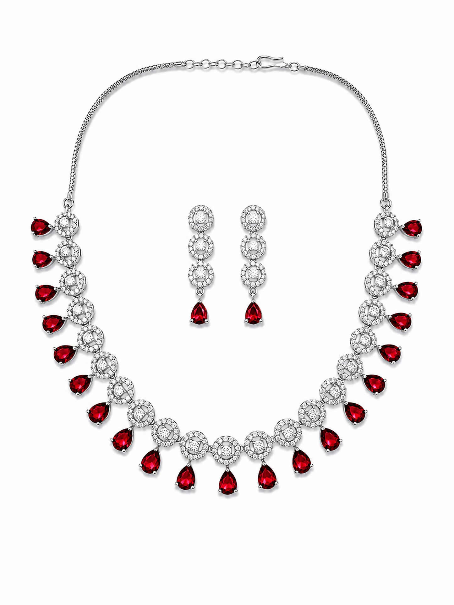 Silver Plated Red AD Jewellery Set for Women