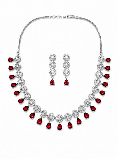 Silver Plated Red AD Jewellery Set for Women