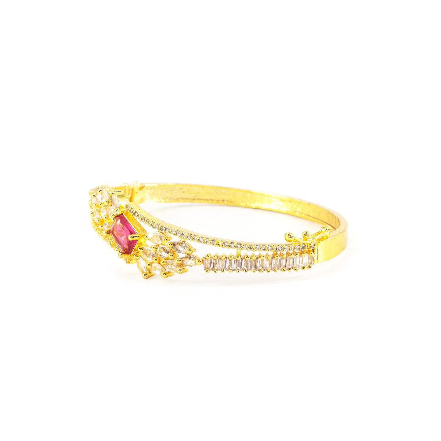 Gold Plated Red AD Leaf Bangle Bracelet for Women