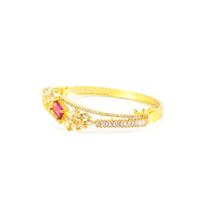 Gold Plated Red AD Leaf Bangle Bracelet for Women