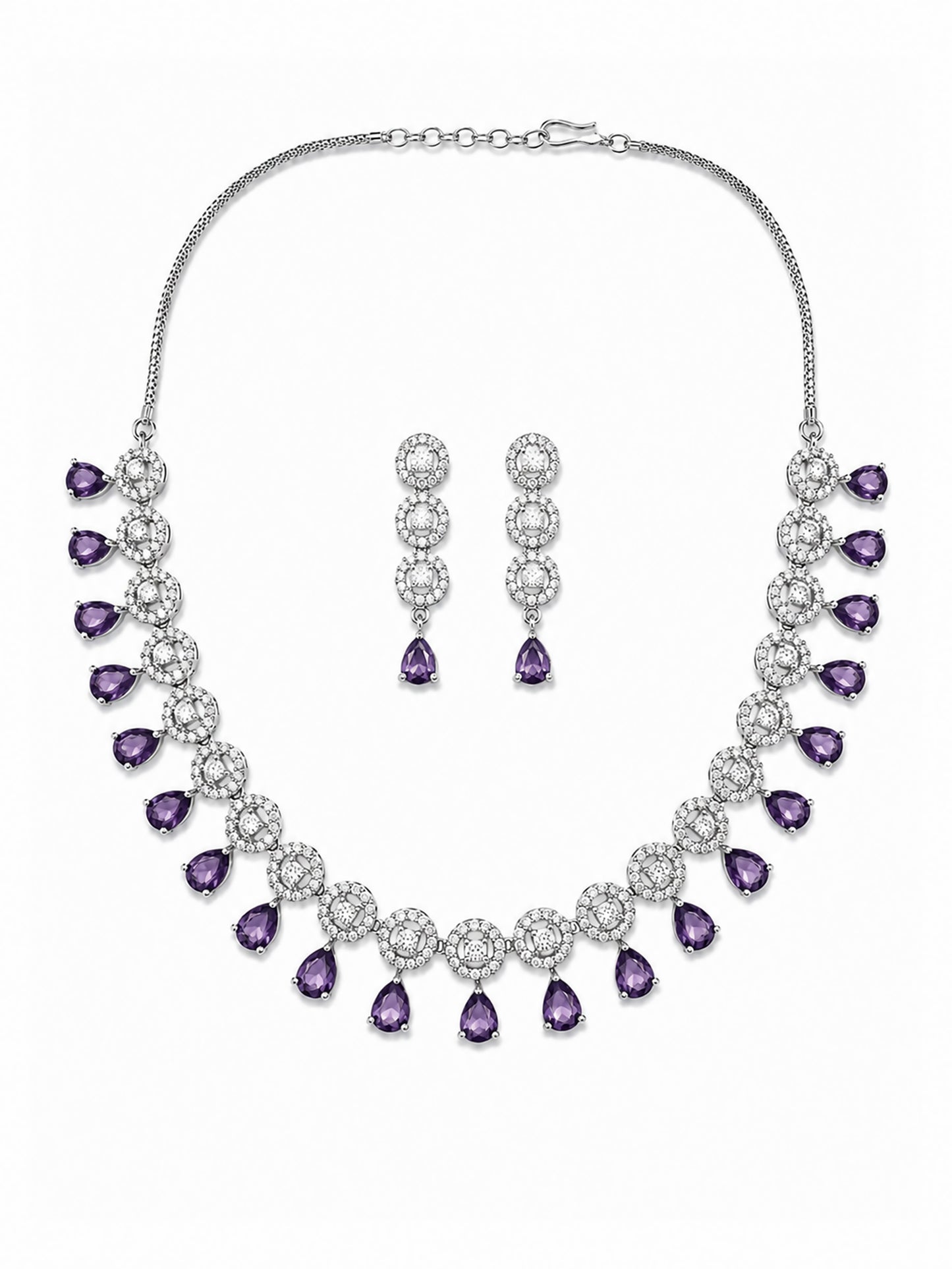 Silver Plated Purple AD Jewellery Set for Women