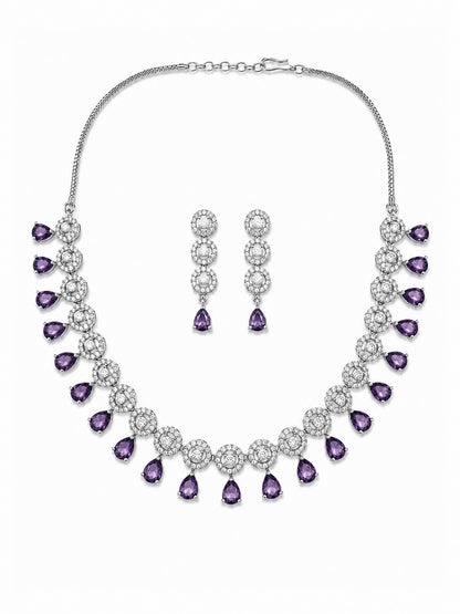Silver Plated Purple AD Jewellery Set for Women