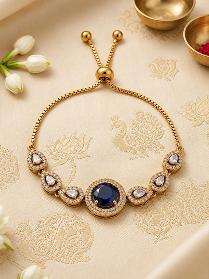 Antique Gold Plated Blue AD Adjustable Bracelet for Women