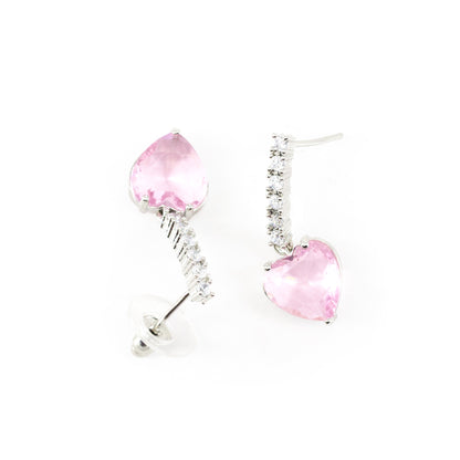 Silver Plated Pink Heart AD Drop Earrings for Women