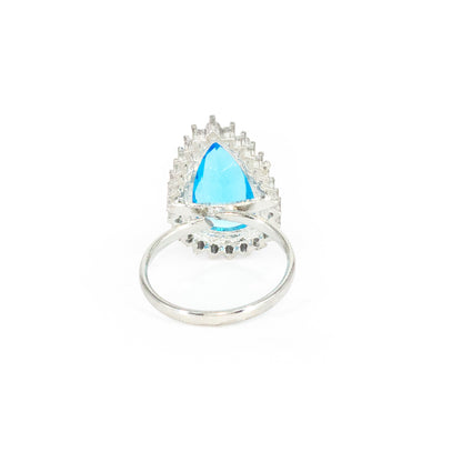Rhodium Plated Blue AD Finger Ring for Women