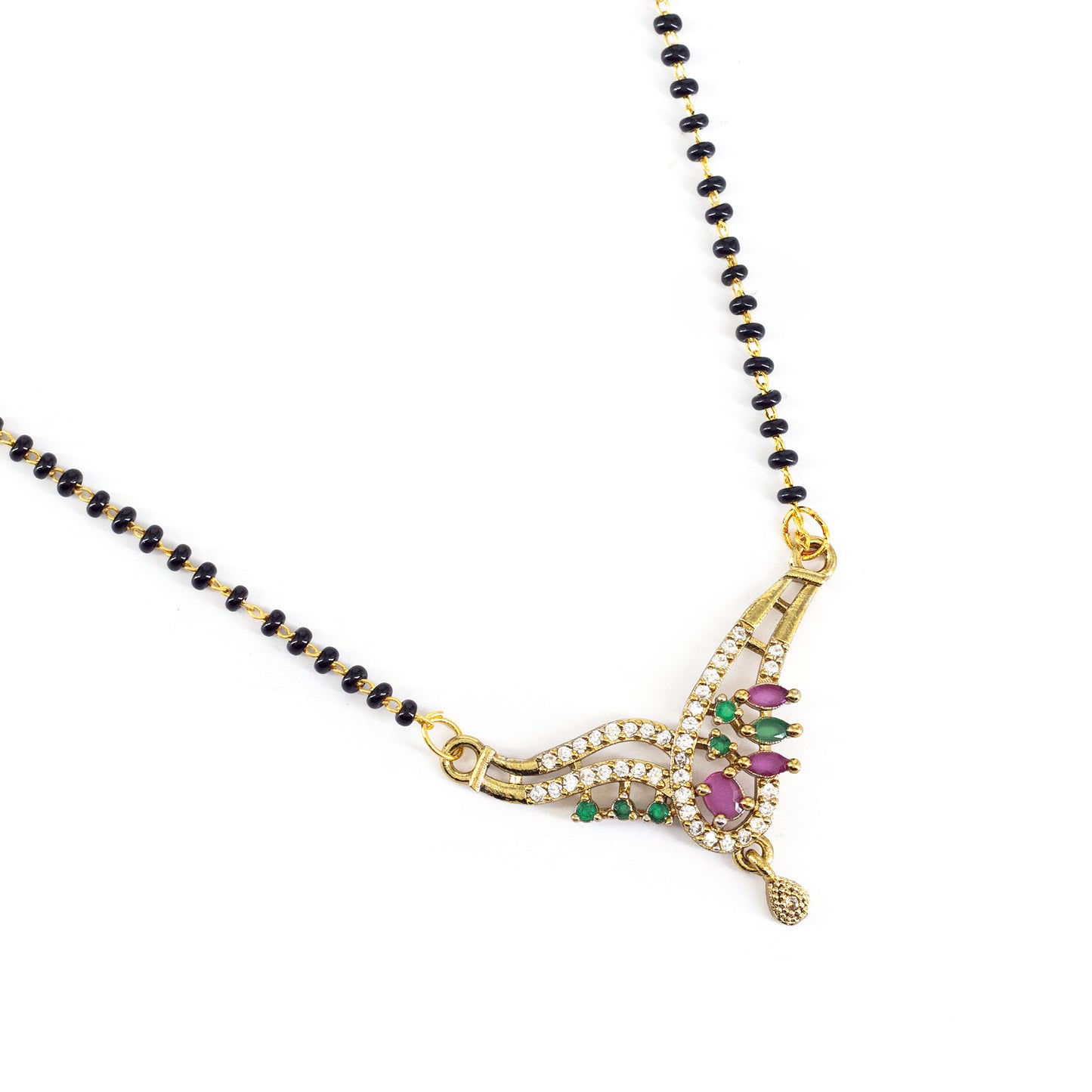 Gold Plated Red & Green AD Mangalsutra For Women