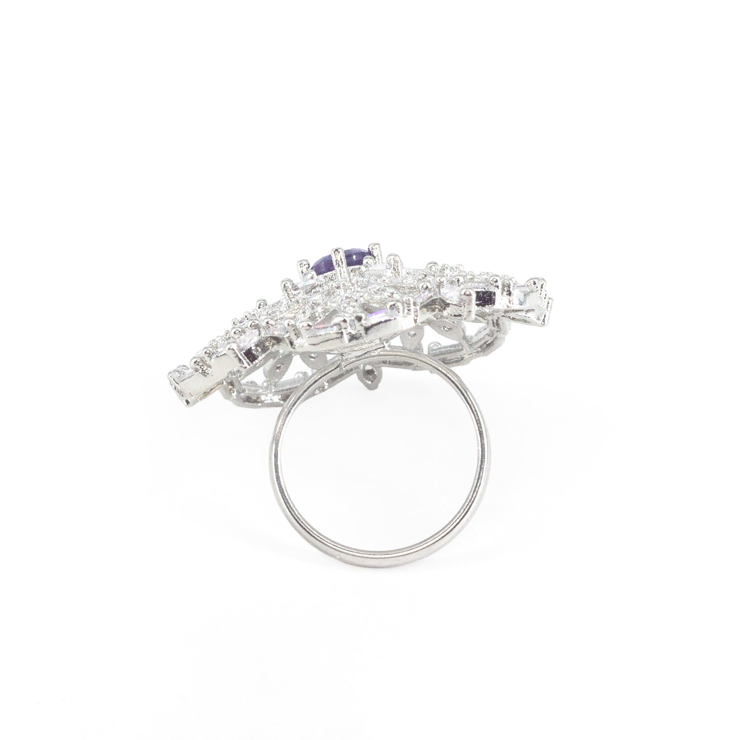 Silver Plated Purple AD Floral Ring for Women