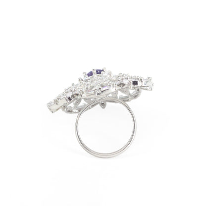 Silver Plated Purple AD Floral Ring for Women