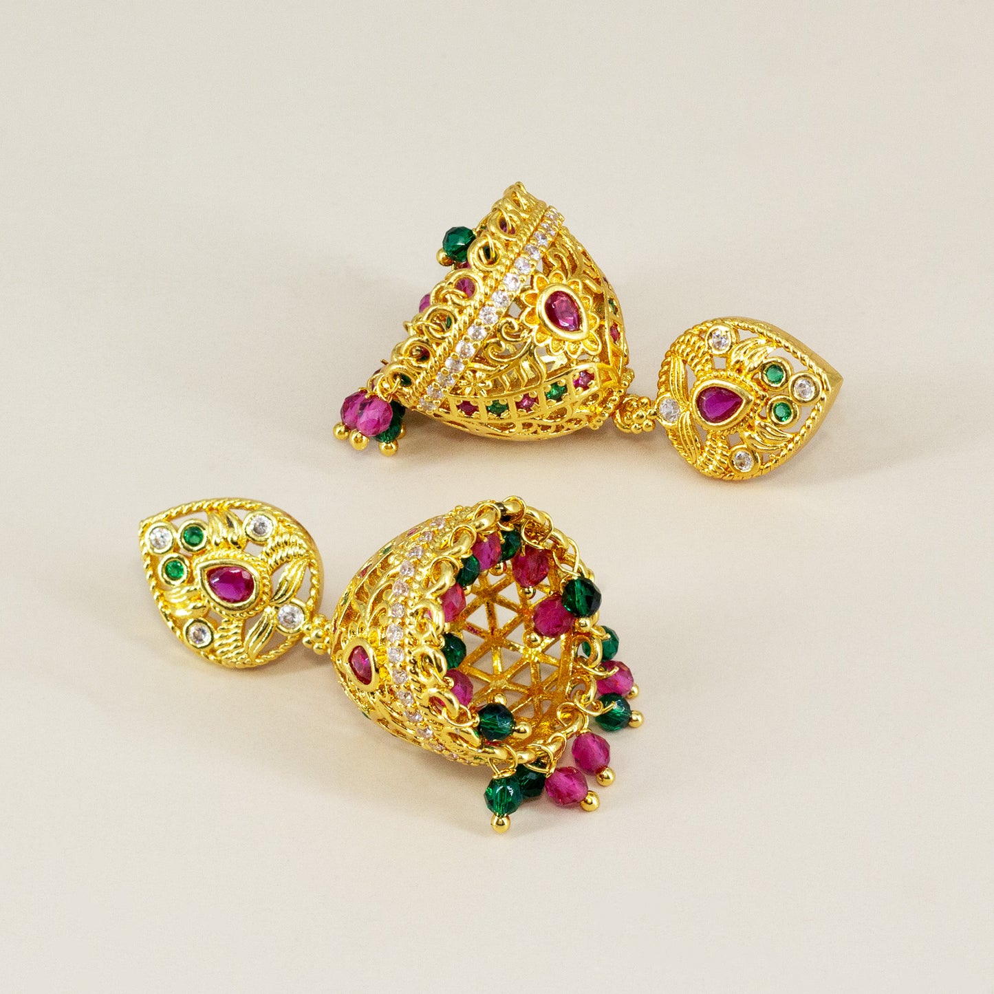 1 Gram Gold Plated AD Jhumka Earrings for Women