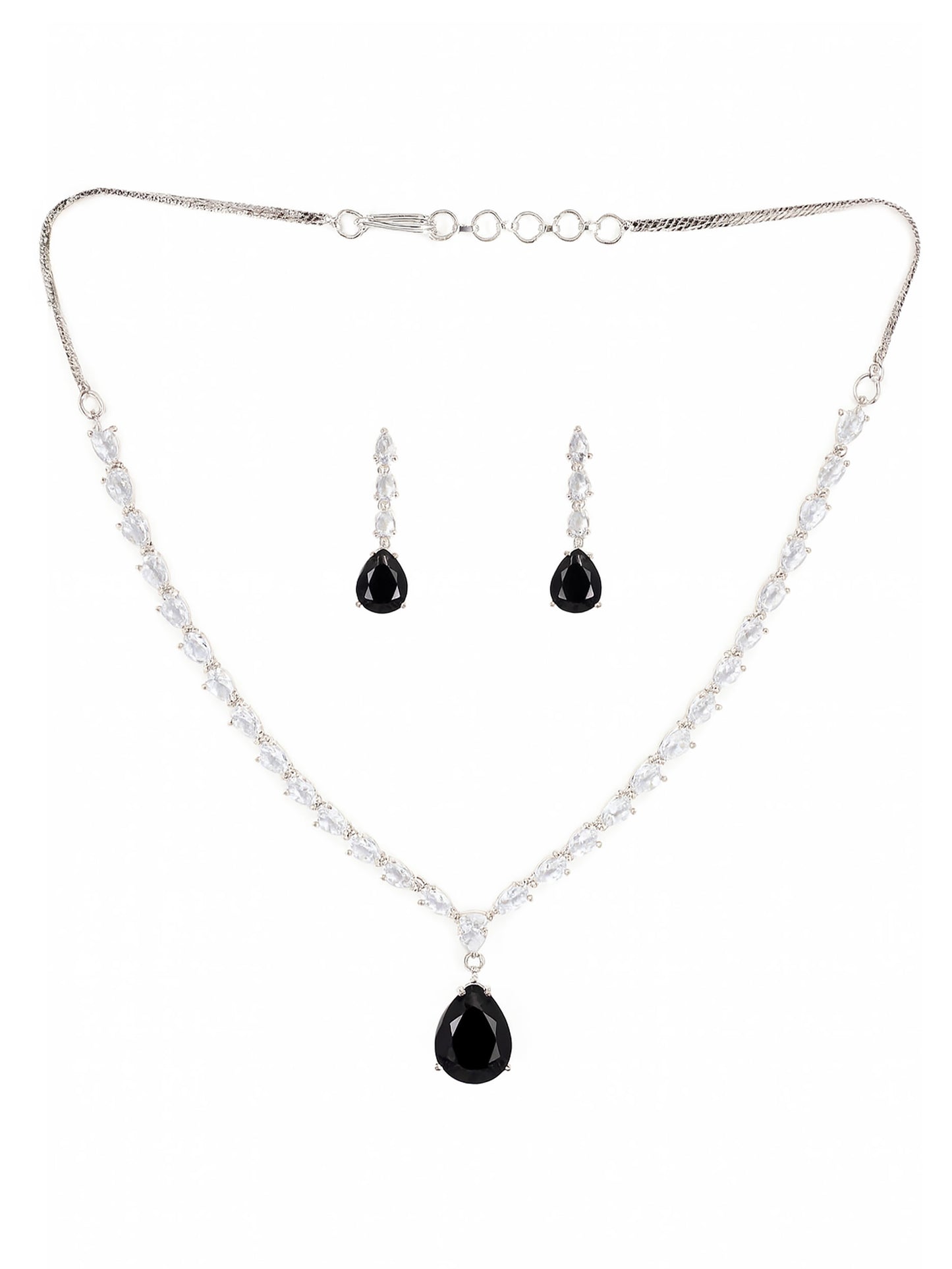 Silver Plated Black & White AD Jewellery Set