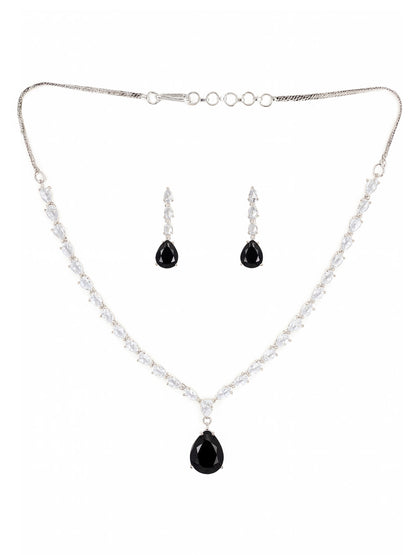 Silver Plated Black & White AD Jewellery Set