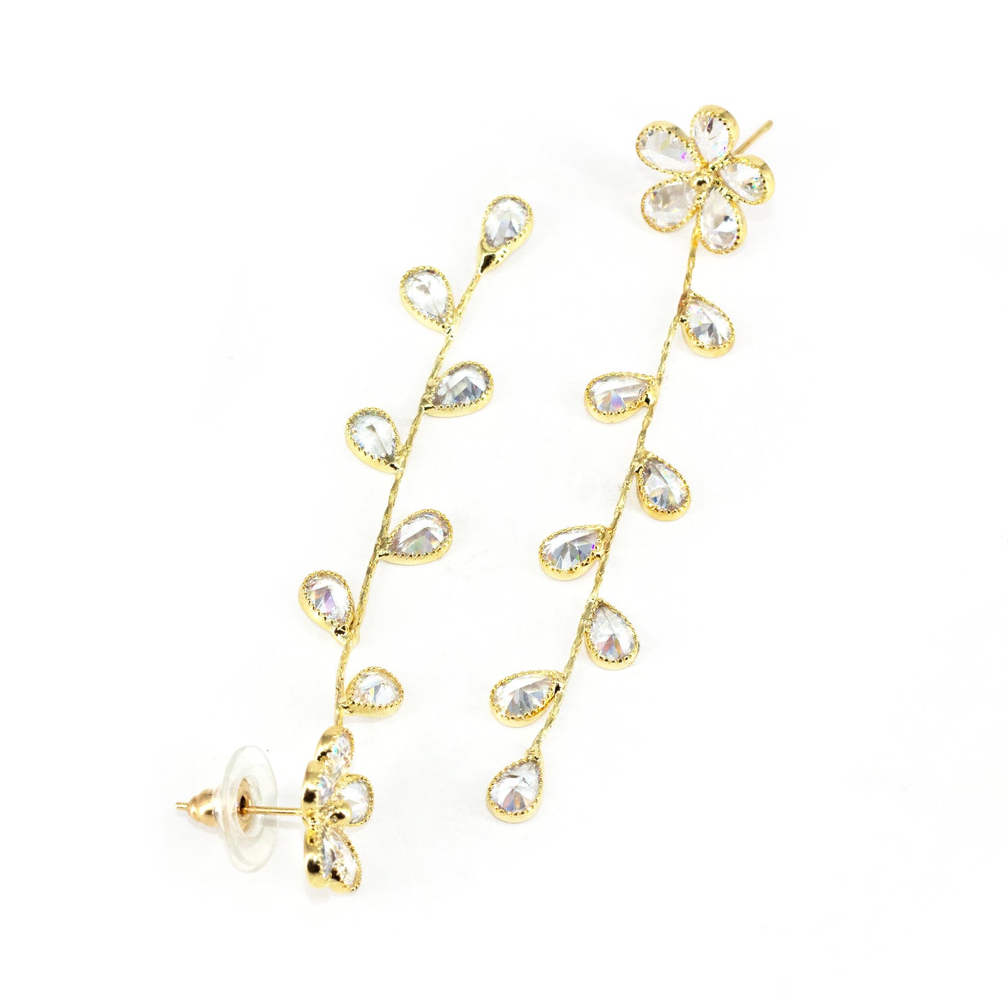 Gold Plated Cubic Zirconia Floral Drop Earrings for Women