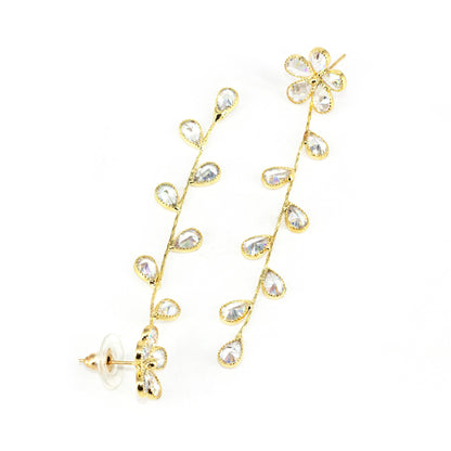 Gold Plated Cubic Zirconia Floral Drop Earrings for Women
