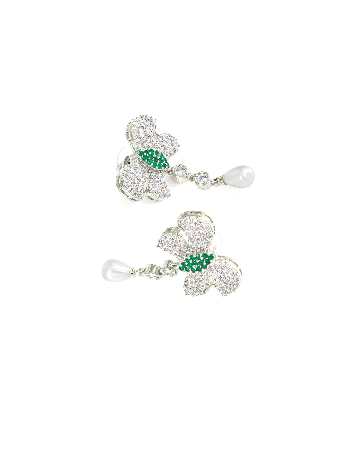 Silver Plated Green Butterfly Drop Earrings For Women