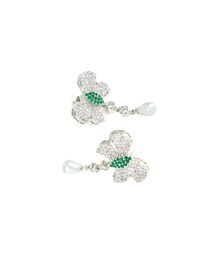 Silver Plated Green Butterfly Drop Earrings For Women