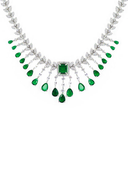 Silver Plated Green AD Studded Jewellery Set
