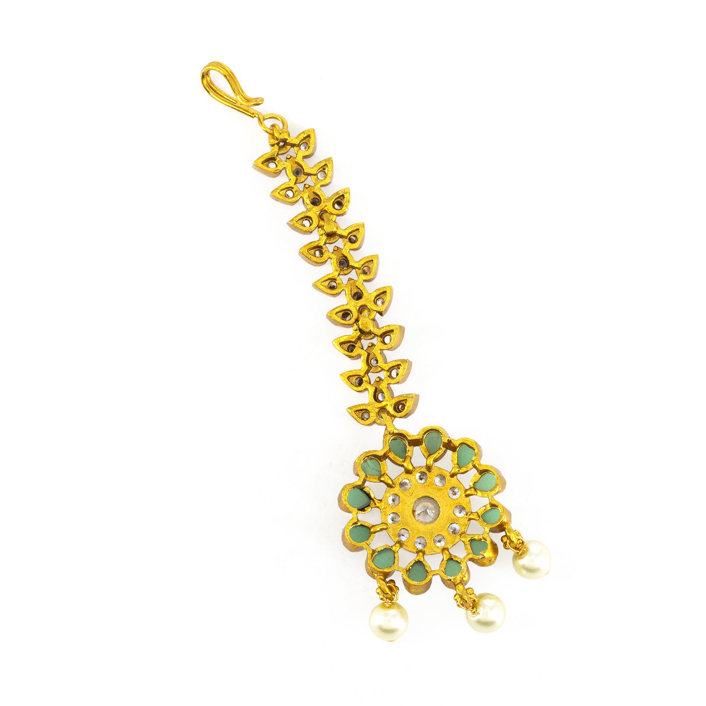 Gold Plated Green AD Designer Maang Tikka for Women