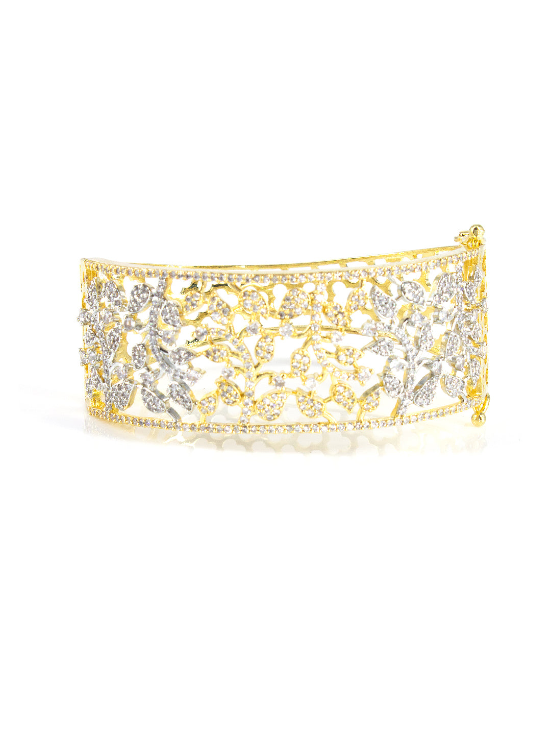 Gold Plated Floral Cuff Cocktail Bracelet For Women