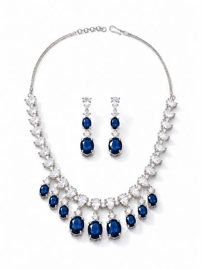 Silver Plated Blue AD Choker Set for Women
