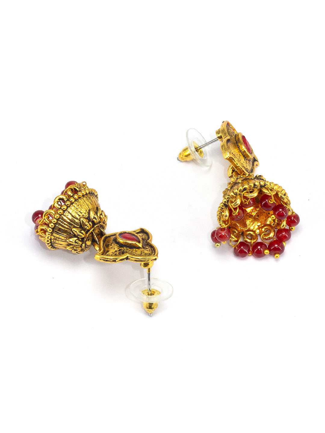 Red Beads Drop Jhumki Earrings