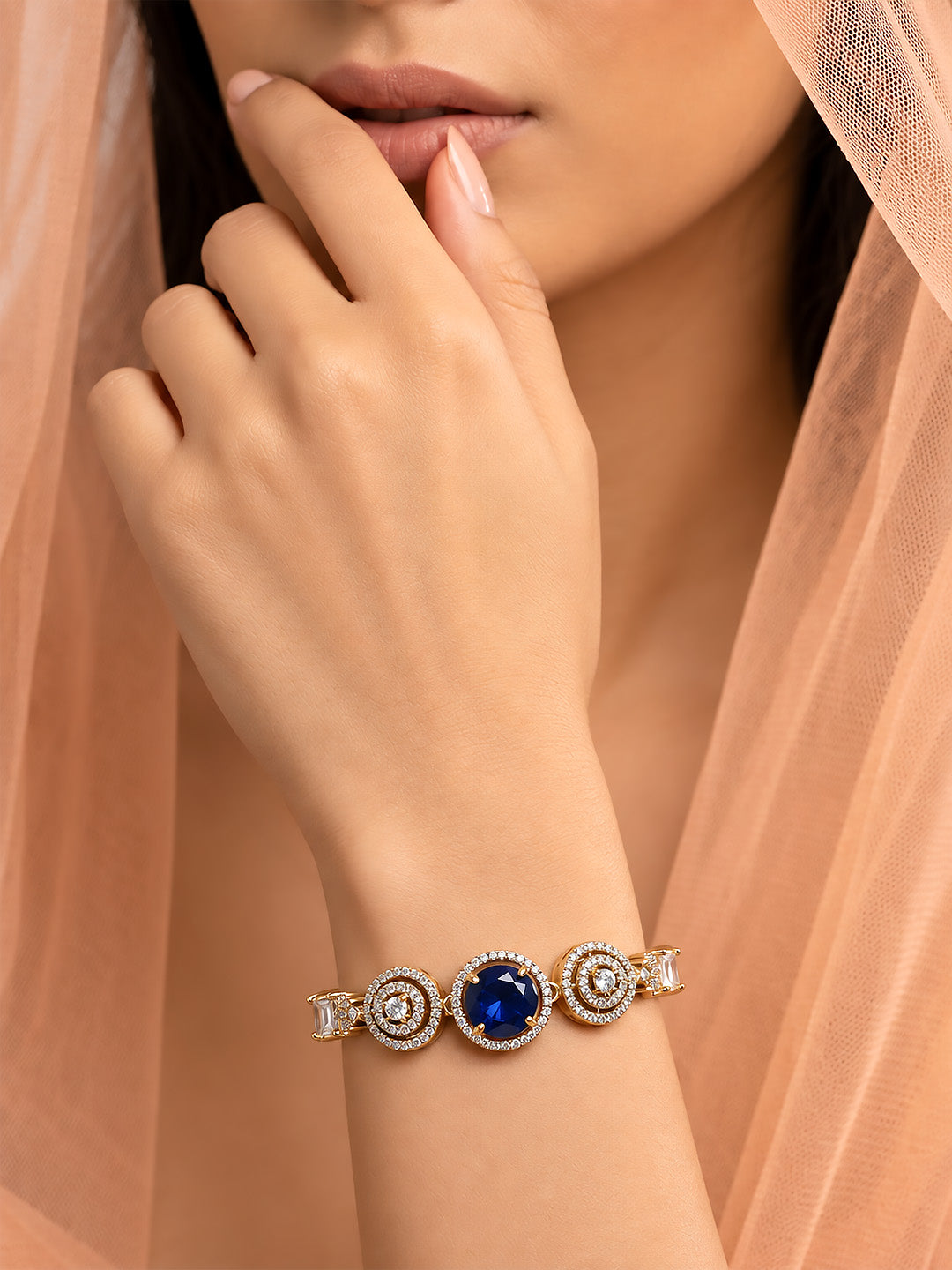 Antique Gold Plated Blue AD Bracelet for Women