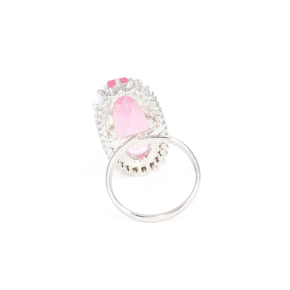 Silver Plated Pink AD Finger Ring for Women