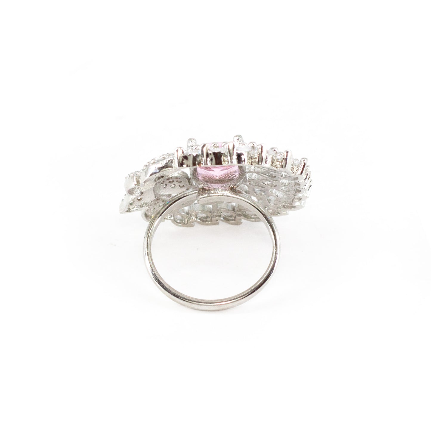 Silver Plated Pink AD Finger Ring for Women