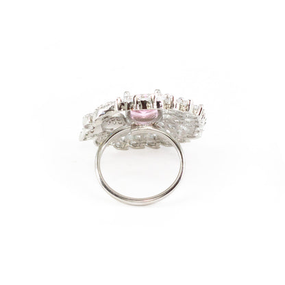 Silver Plated Pink AD Finger Ring for Women