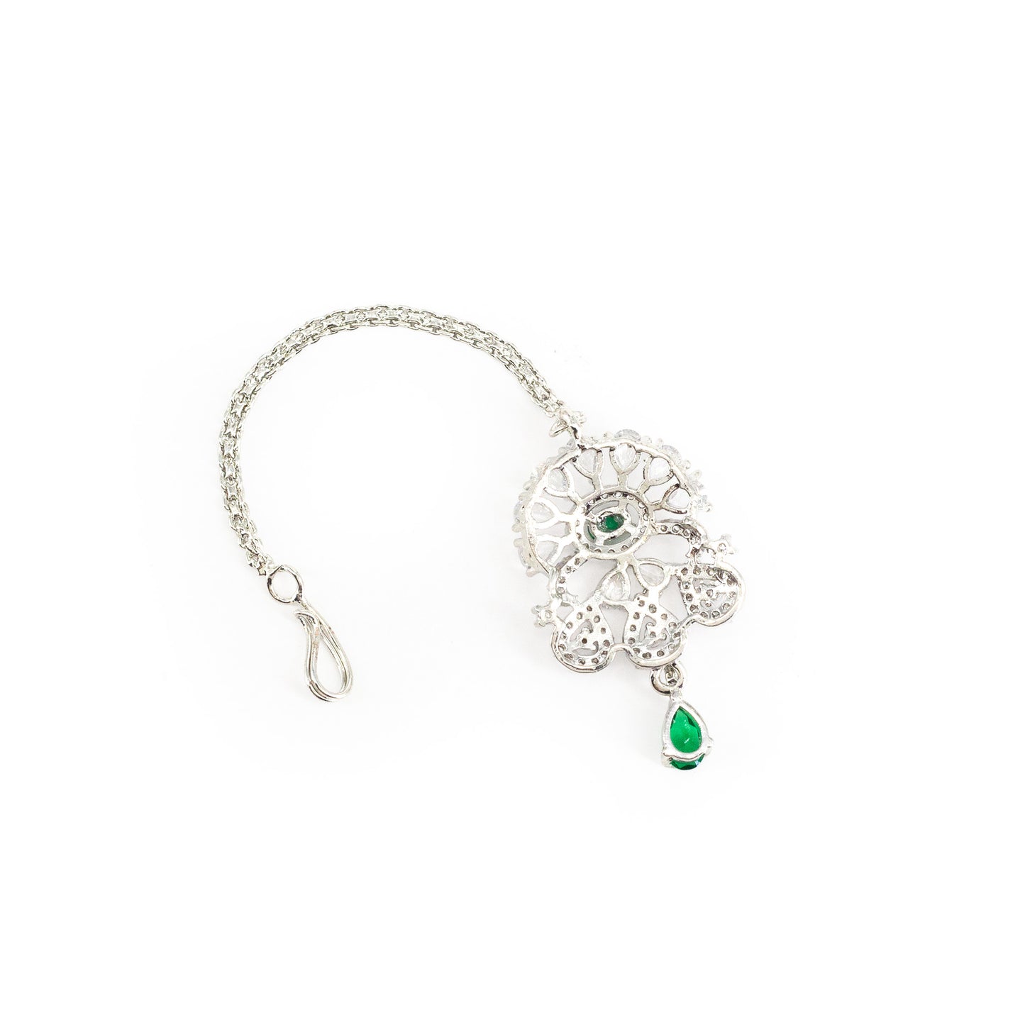 Silver Plated Green AD Maang Tikka for Women