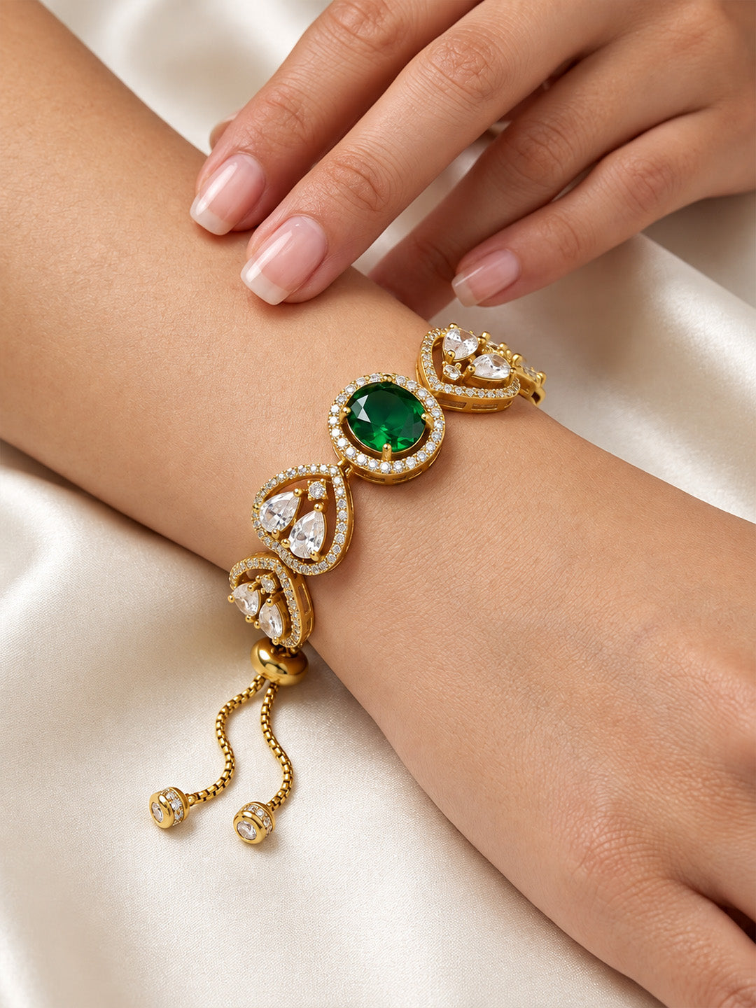 Antique Gold Plated Green AD Bracelet for Women
