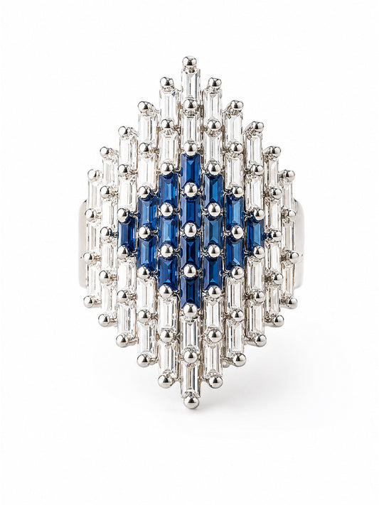 Silver Plated Blue AD Finger Ring for Women