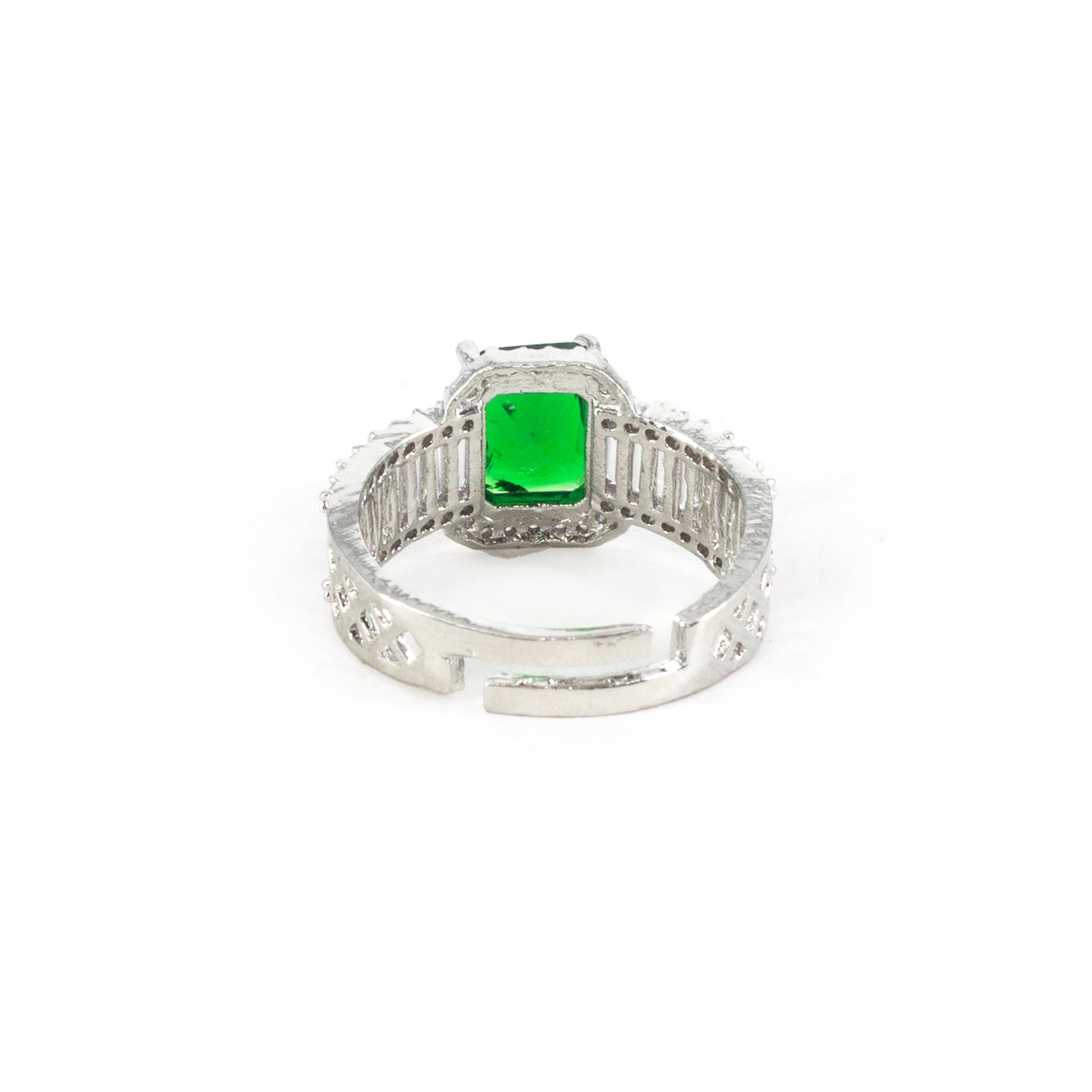 Silver Plated Green American Diamond Adjustable Ring for Women