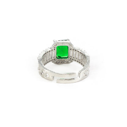 Silver Plated Green American Diamond Adjustable Ring for Women
