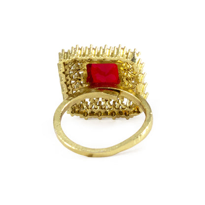 Gold Plated Red AD Adjustable Ring for Women