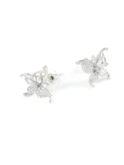 Silver Plated Butterfly Stud Earrings For Women