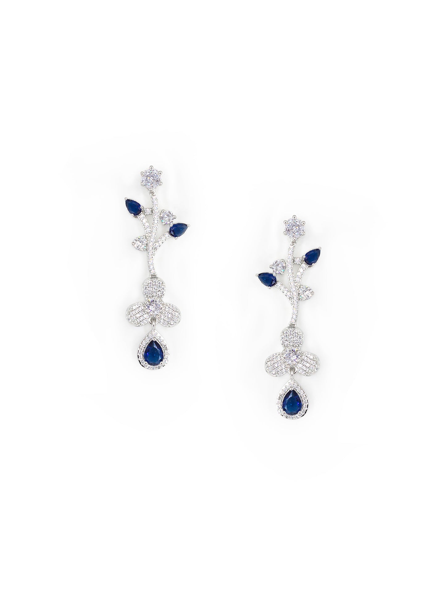 Silver Plated Blue & White American Diamond Designer Jewellery Set