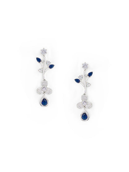 Silver Plated Blue & White American Diamond Designer Jewellery Set